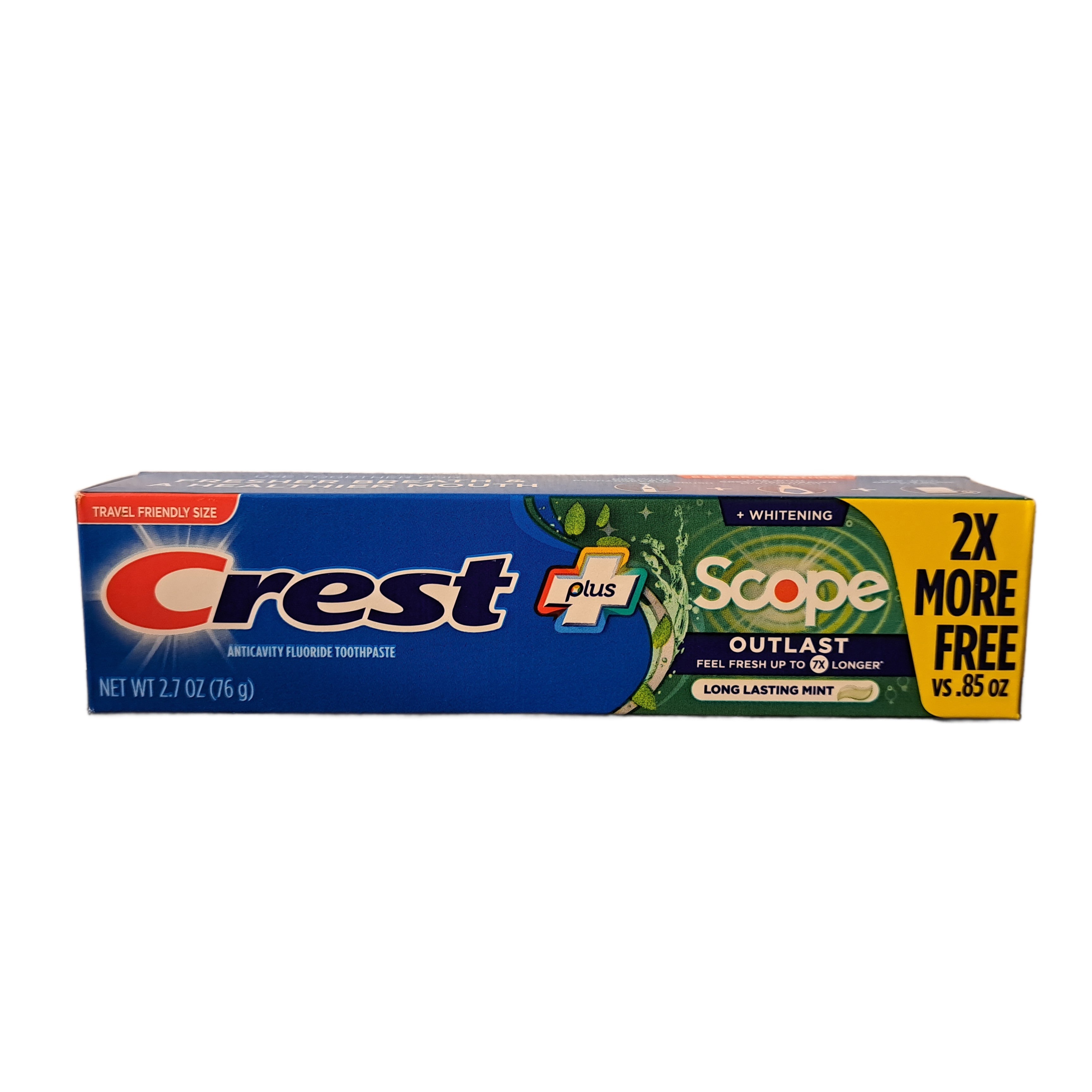 Crest PLUS Whitening Toothpaste, With Scope Outlast, Long Lasting Mint, 2.7 OZ (76 g)