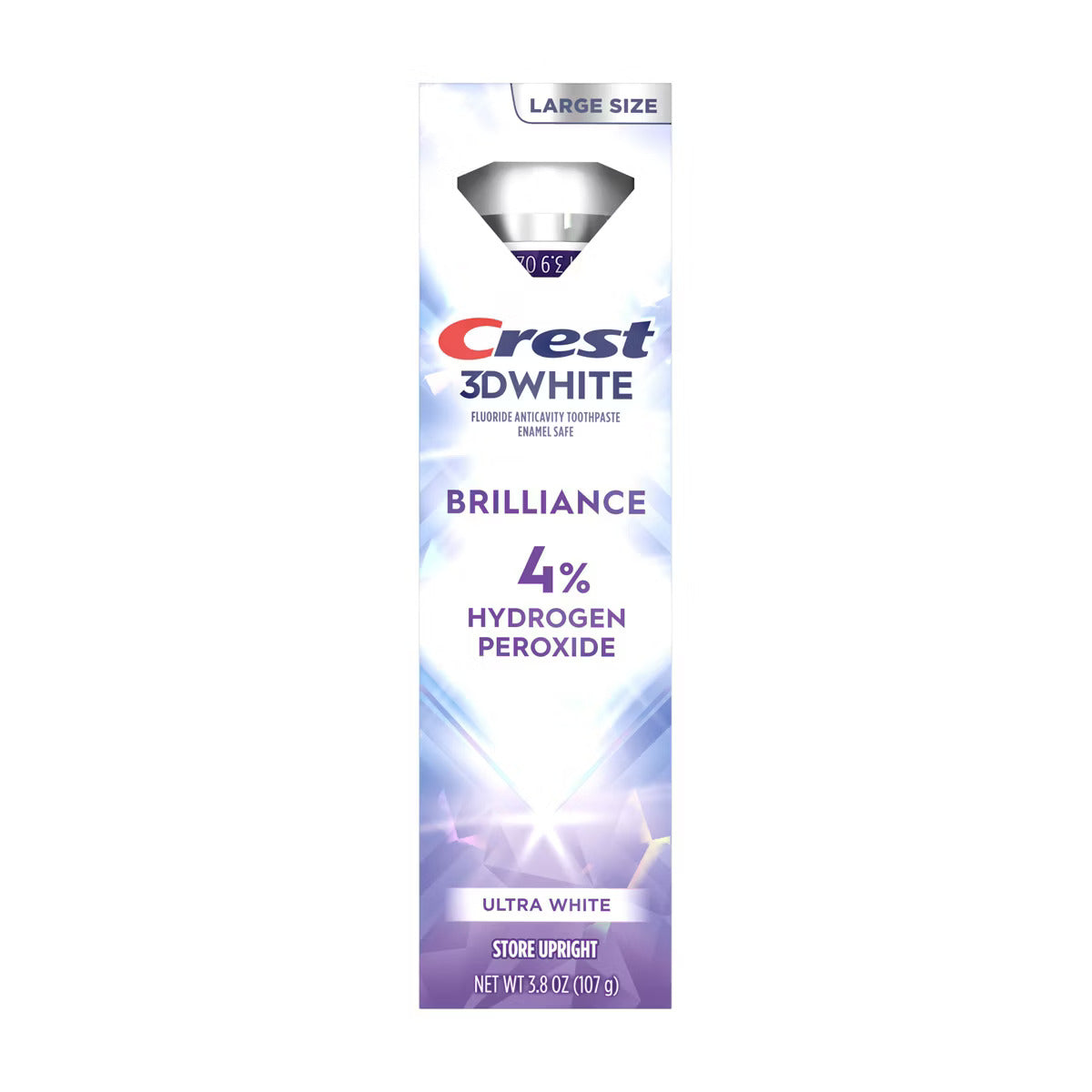 Crest 3D White Brilliance toothpaste packaging on a white background