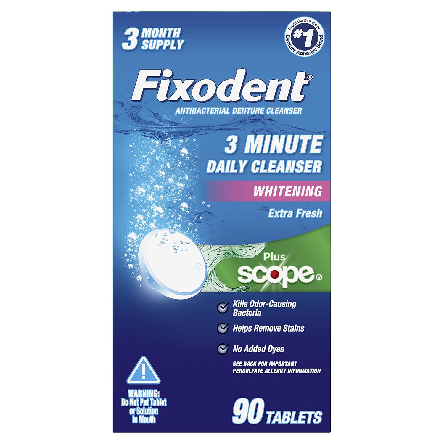 Fixodent 3 Minute Daily Cleanser Plus Scope - 90 Tablets