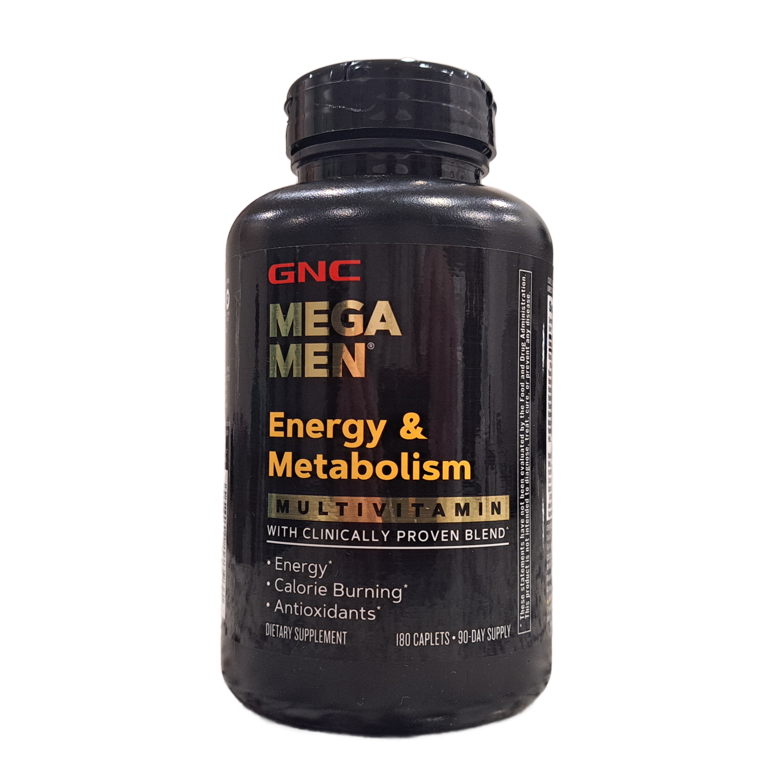 GNC Mega Men Energy & Metabolism multivitamin bottle on a white background