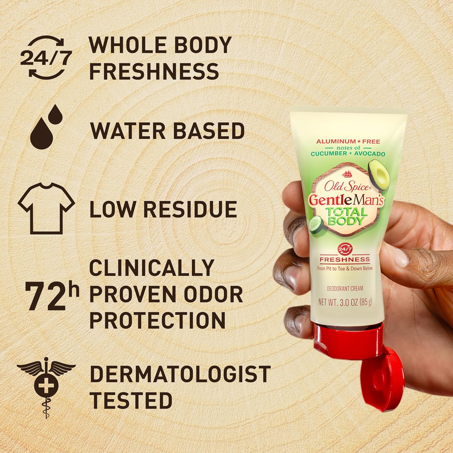 Old Spice Gentleman's Total Body Deodorant Cream, Cucumber + Avocado, 3 oz (85 g)
