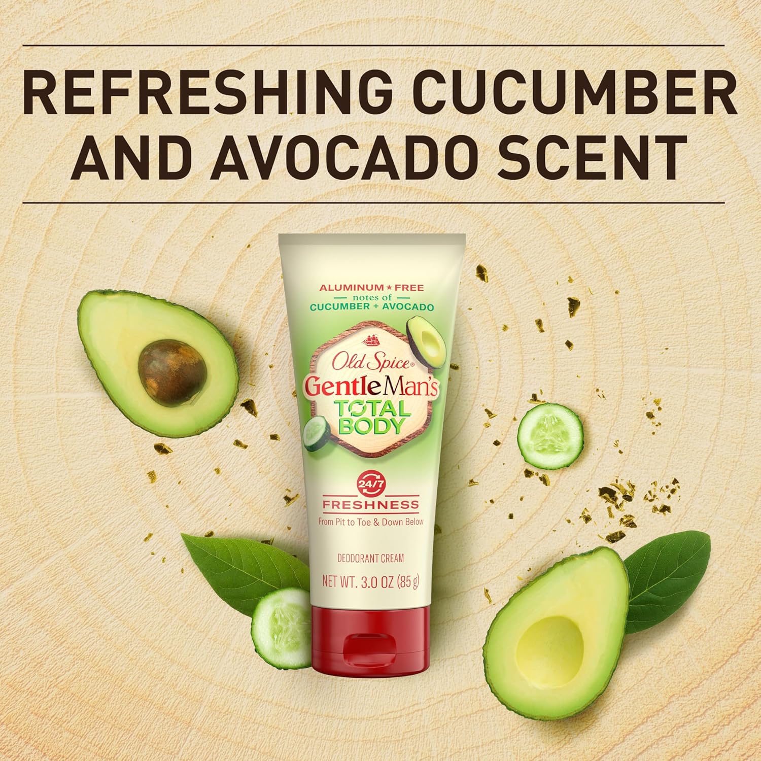 Old Spice Gentleman's Total Body Deodorant Cream, Cucumber + Avocado, 3 oz (85 g)