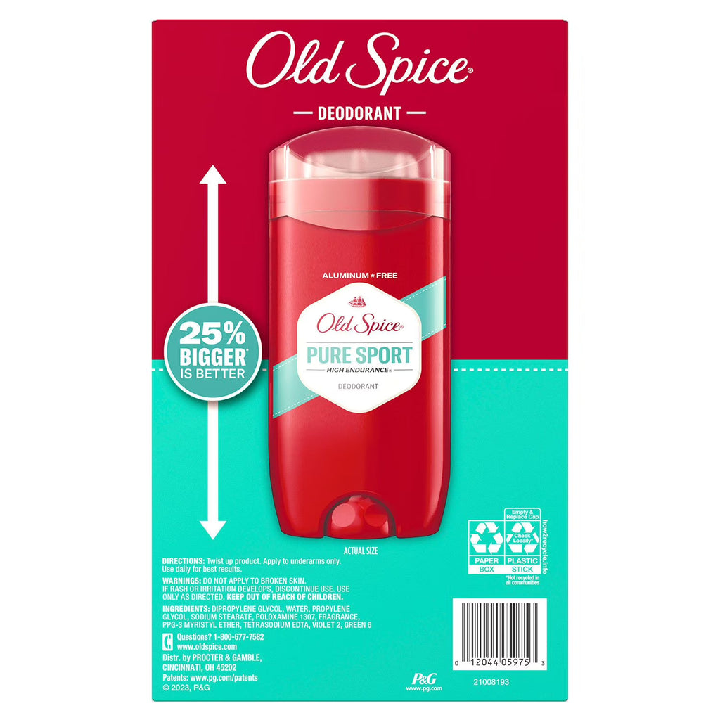 Old Spice Pure Sport Deodorant 3 Oz (85 G), Aluminium-Free, 5 Pack
