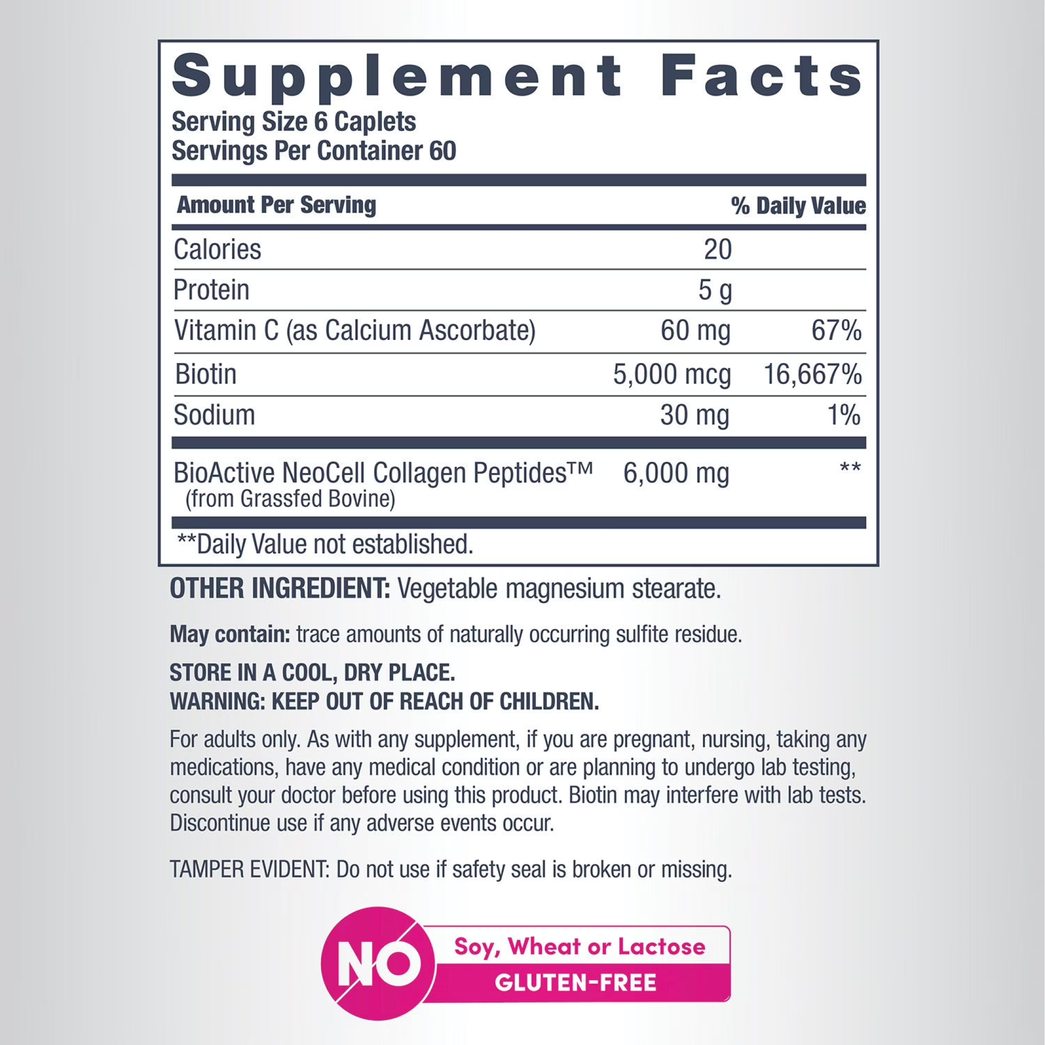 NeoCell Grassfed Collagen Peptides + Vitamin C with Biotin, 360 Tablets