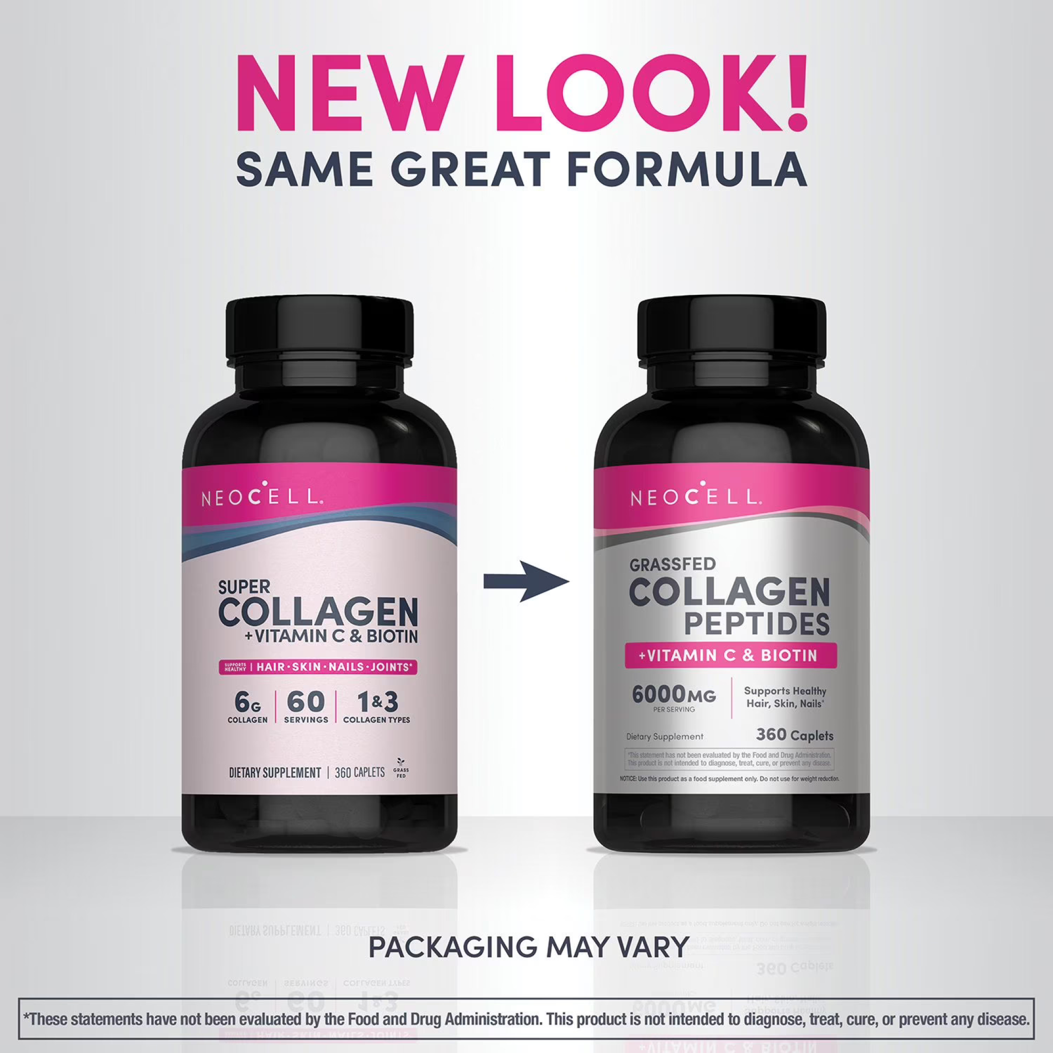 NeoCell Grassfed Collagen Peptides + Vitamin C with Biotin, 360 Tablets