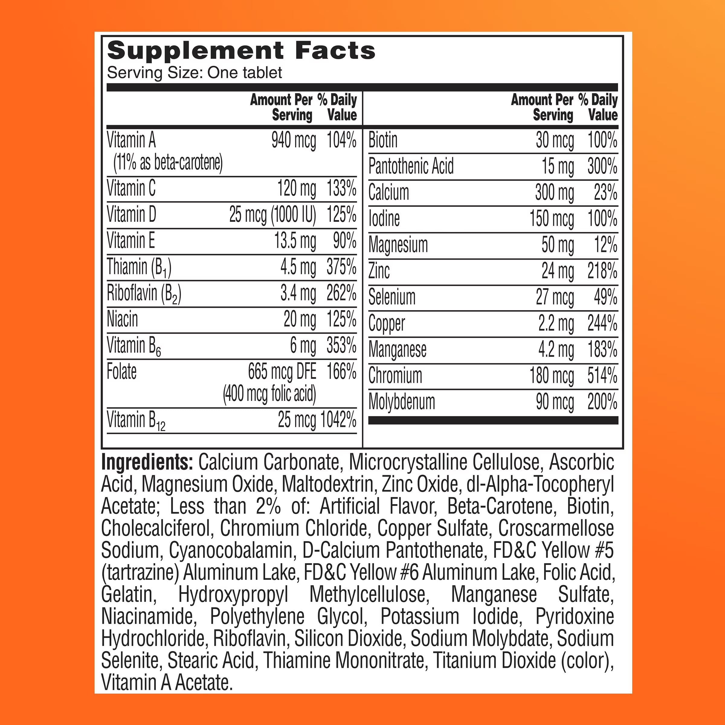one a day women 50+ multi multivitamin for women 50 plus, ingredient list