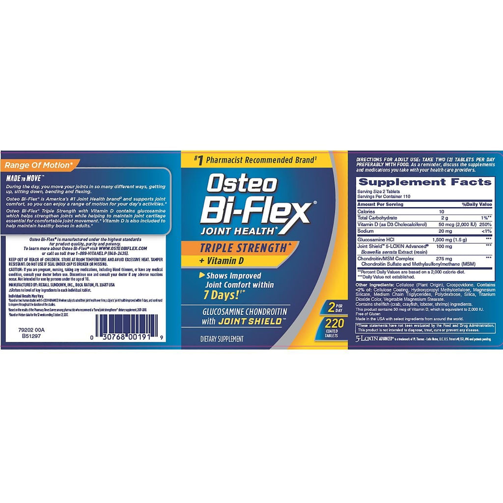 Osteo Bi-Flex Joint Health + Vitamin D3, 220 Tablets