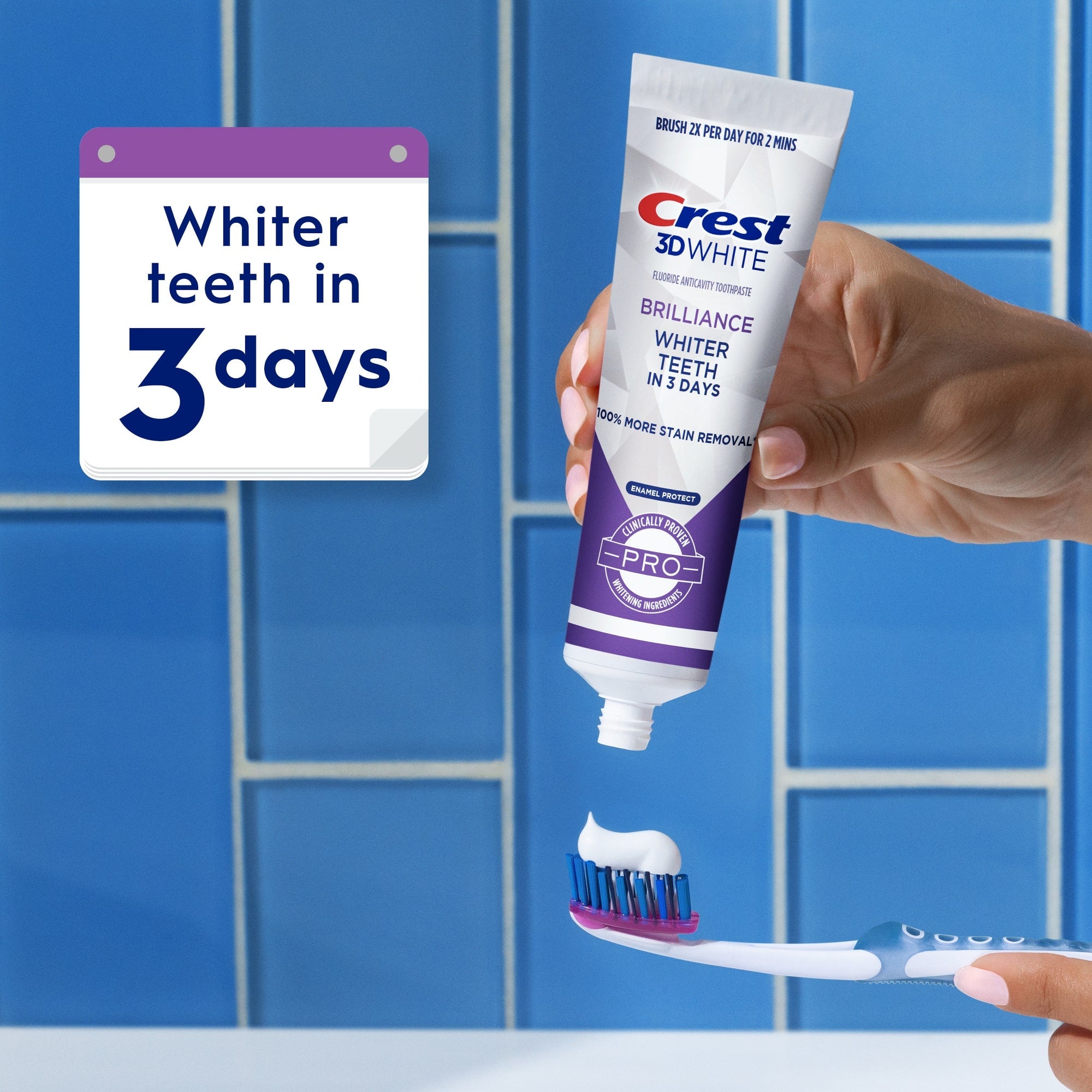 Crest 3D White Brilliance Pro Enamel Protect Toothpaste, 3 Oz (85 G), EXP 12/2025