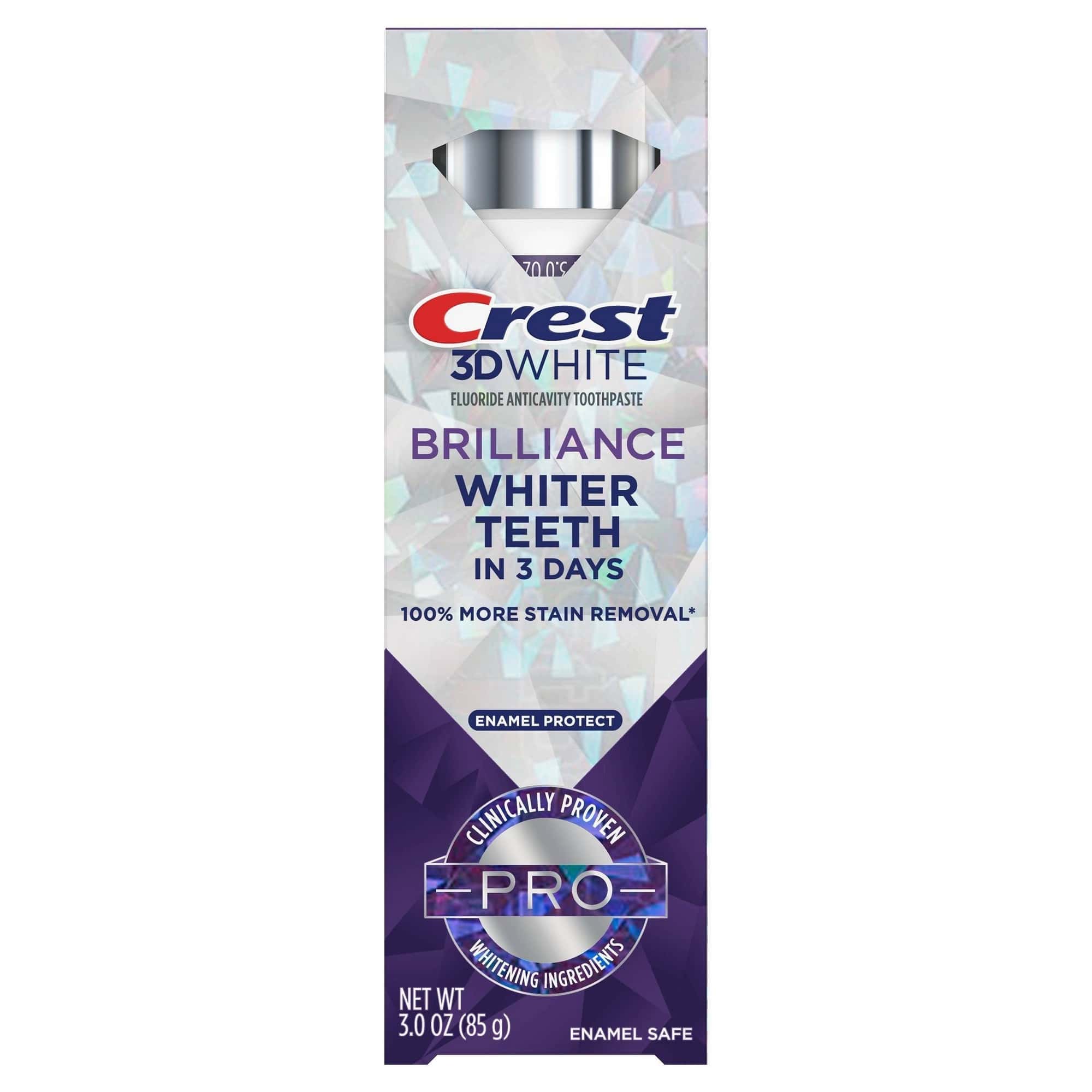 Crest 3D White Brilliance Pro Enamel Protect Toothpaste, 3 Oz (85 G), EXP 12/2025