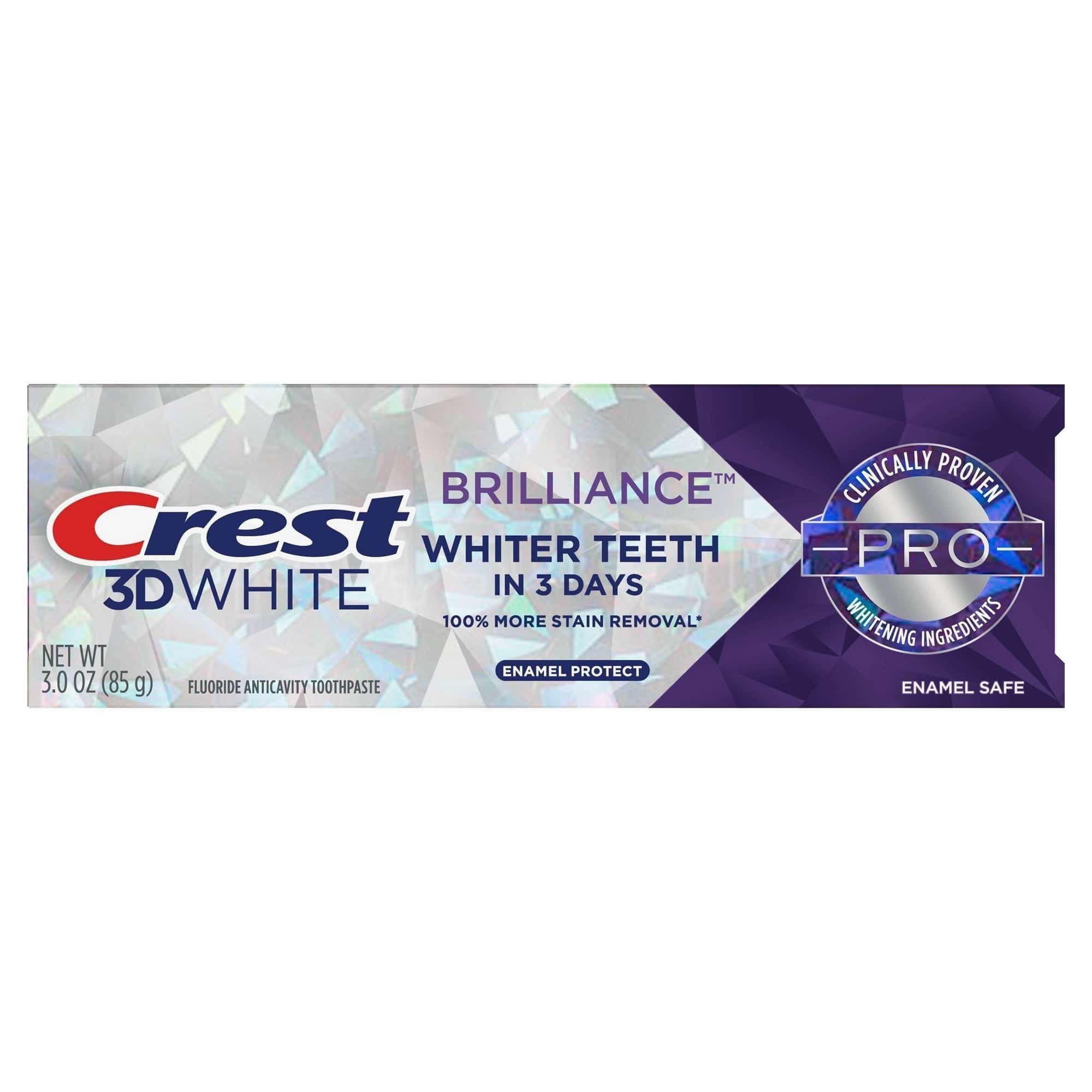 Crest 3D White Brilliance Pro Enamel Protect Toothpaste, 3 Oz (85 G), EXP 12/2025