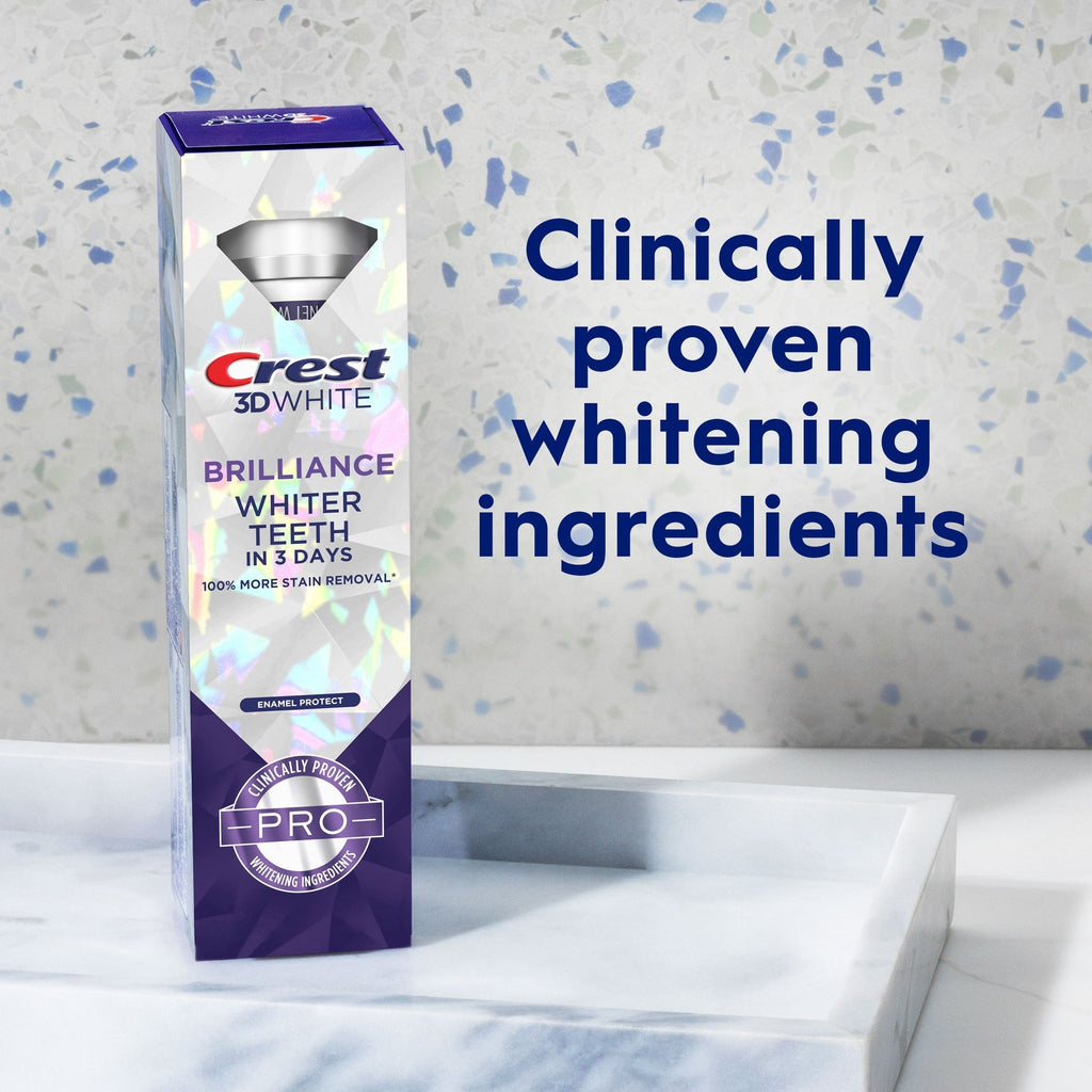 Crest 3D White Brilliance Pro Enamel Protect Toothpaste, 3 Oz (85 G), EXP 12/2025