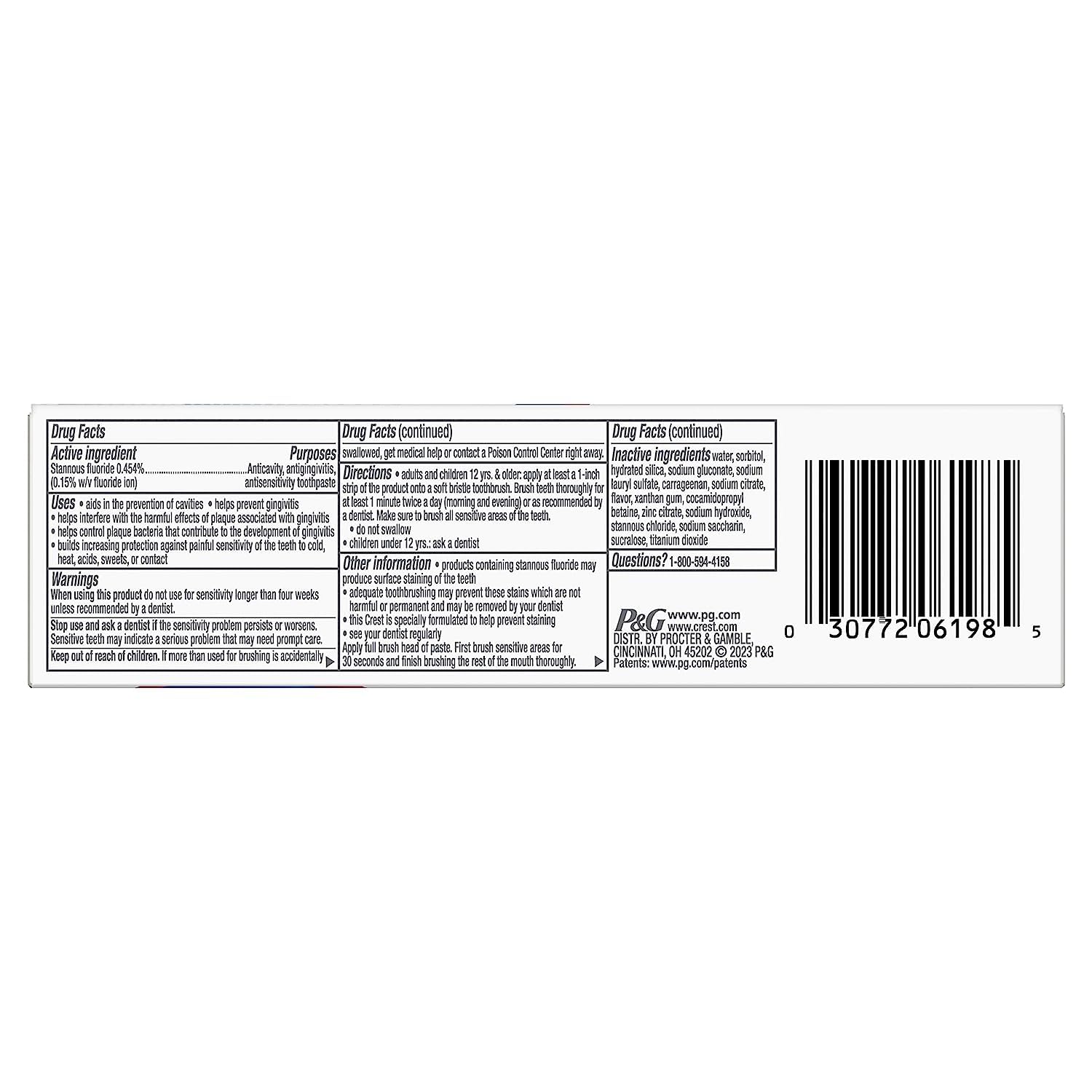 Crest Sensitive And Gum All Day Protection Toothpaste 3.7 Oz (104 G)
