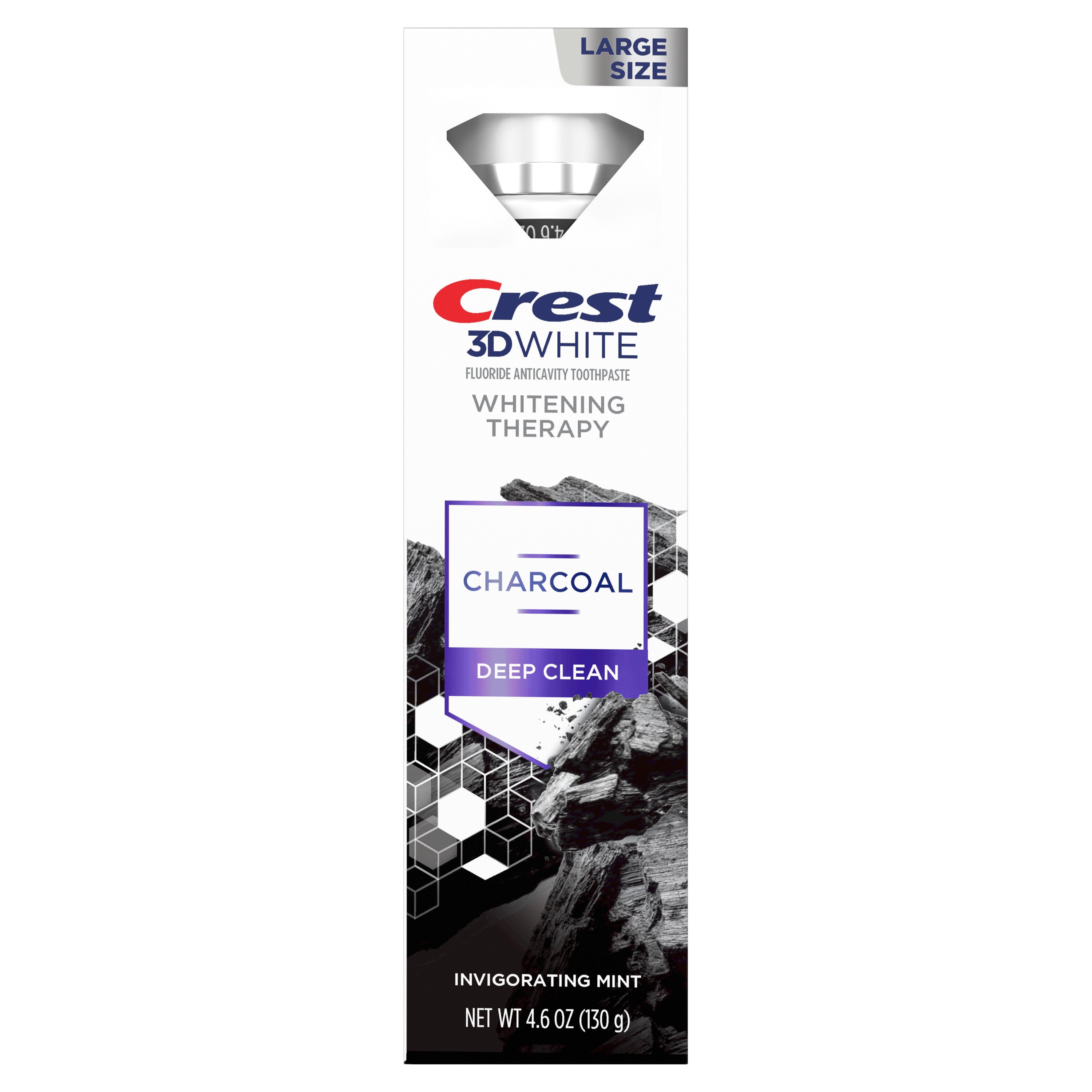 Crest 3D White Charcoal Deep Clean toothpaste packaging on a white background