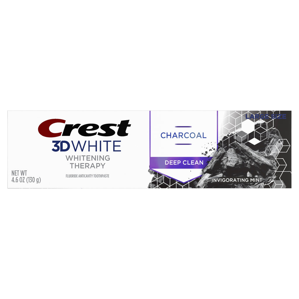 Crest 3D White Whitening Therapy Charcoal Deep Clean toothpaste tube on a white background