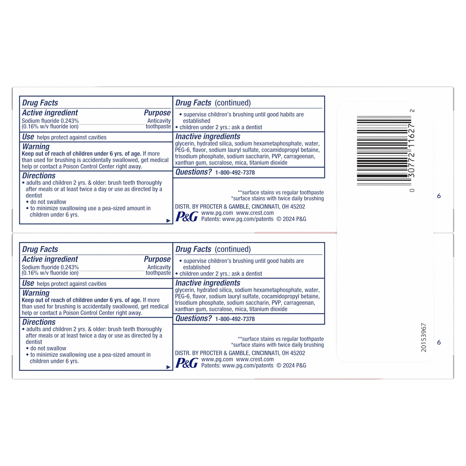 Crest 3D White Brilliance Vibrant Peppermint Toothpaste 4.6 Oz (130 g) 2-Pack