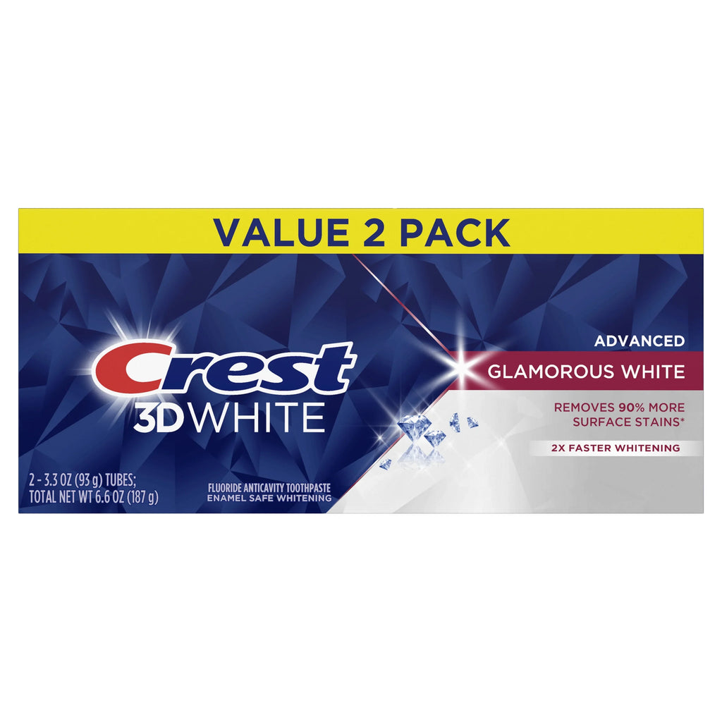 Crest 3D White toothpaste value pack on a white background