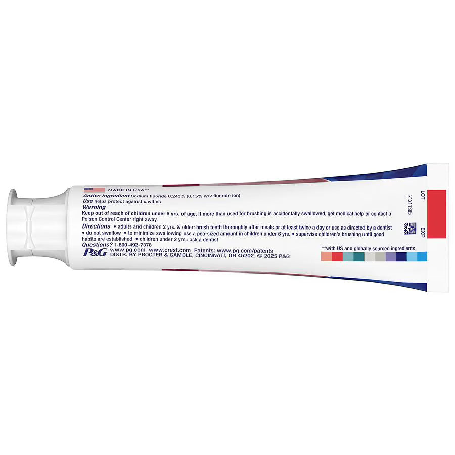 Toothpaste tube with P&G branding on a white background