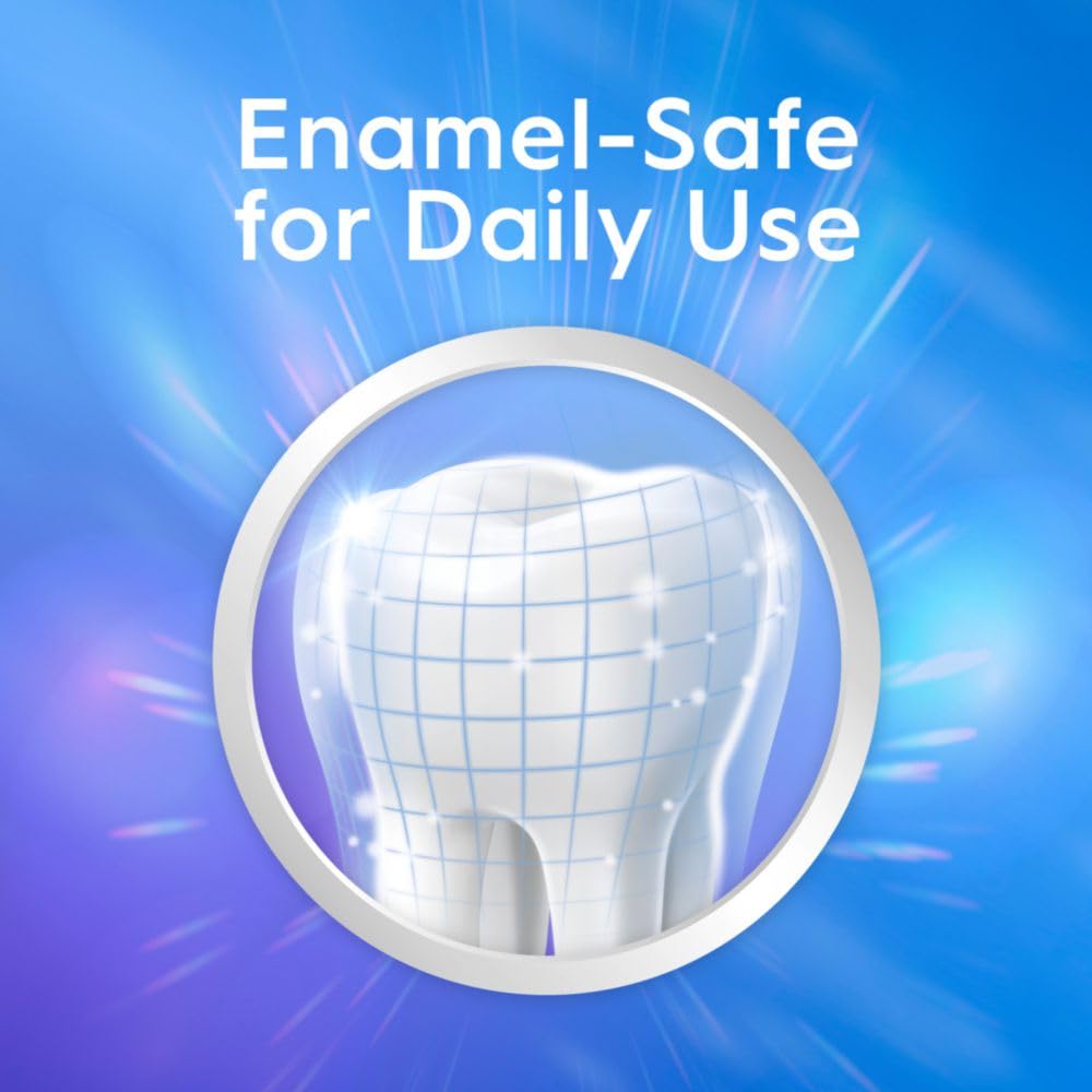 Tooth with grid pattern on a blue background with 'Enamel-Safe for Daily Use' text.