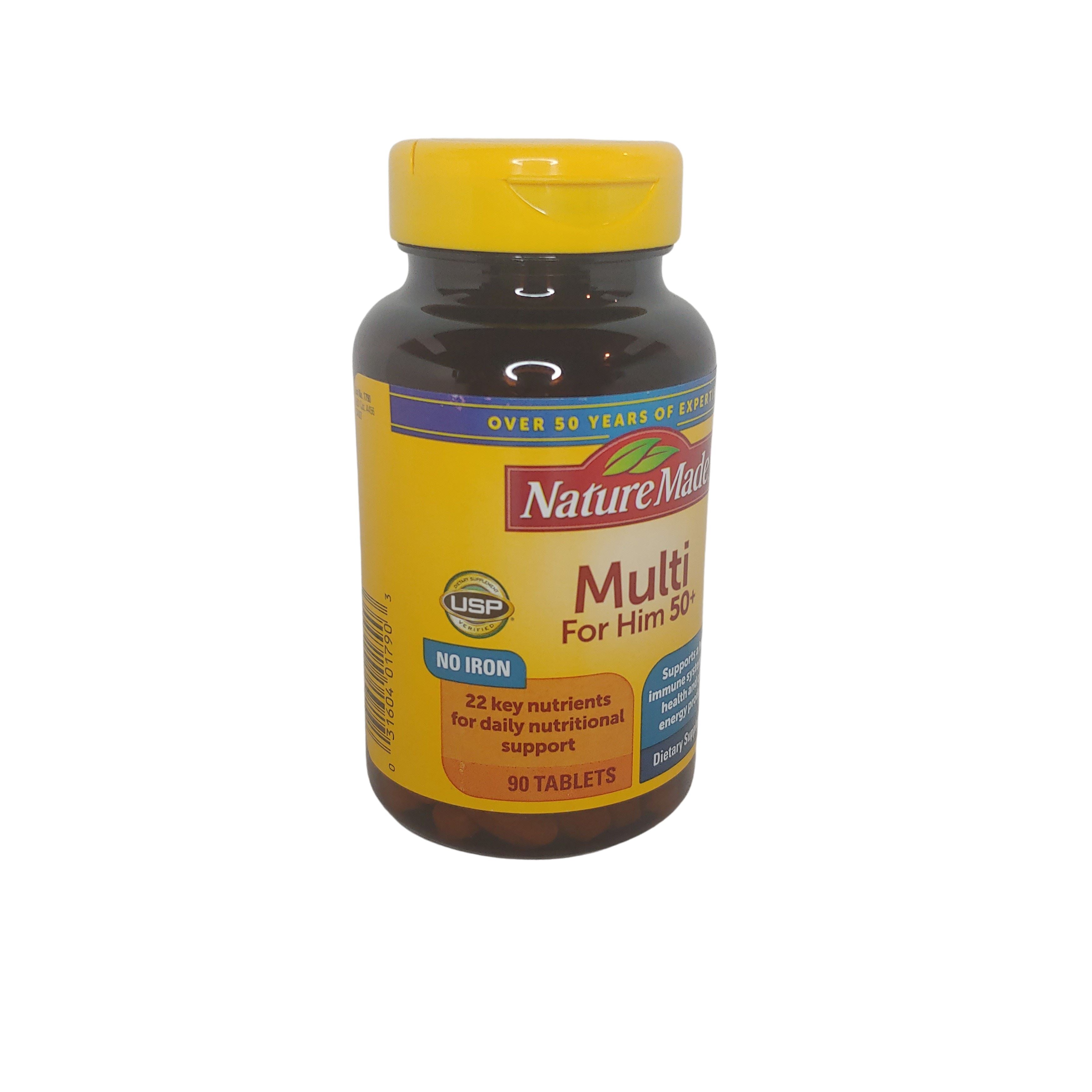Nature Made Multi For Him 50+ supplement bottle on a white background