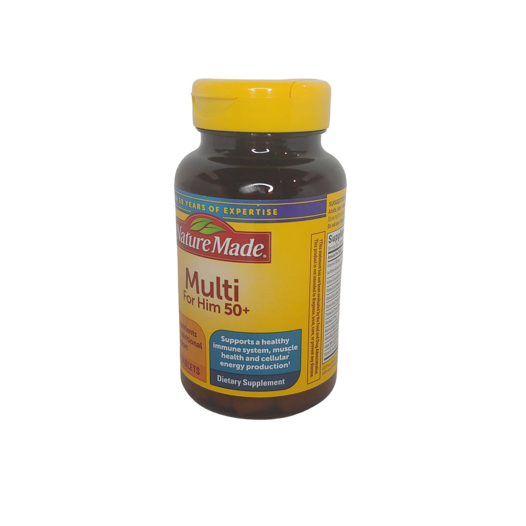 Nature Made Multi for Him 50+ dietary supplement bottle on a white background