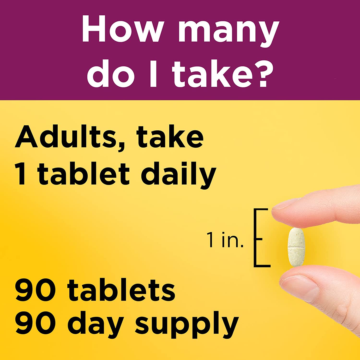 Instructional graphic about medication dosage with a pill and hand on a yellow background