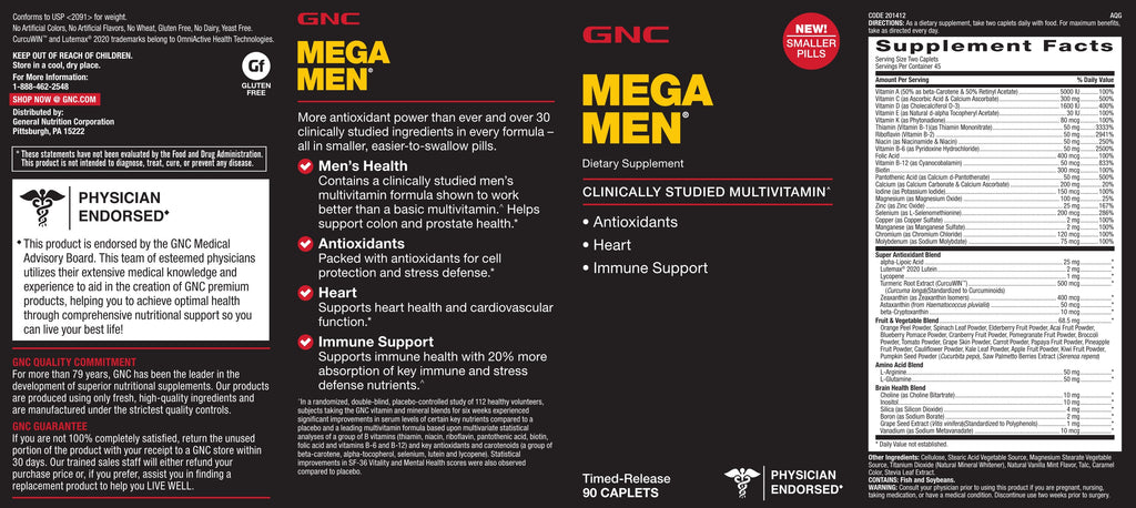 Gnc Mega Men Multivitamin 90 Timed-release Caplets, Exp 07/2026