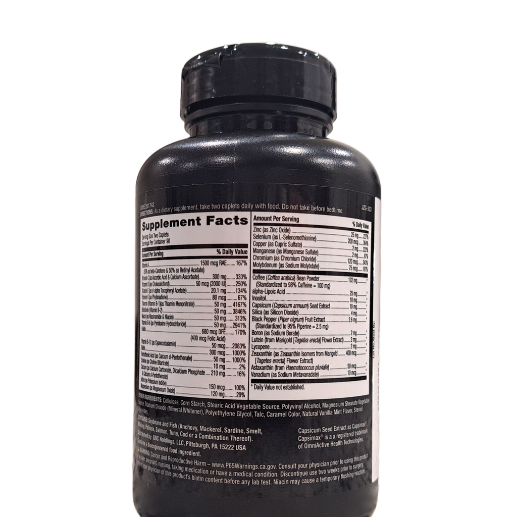 Black supplement bottle with supplement facts label on a white background