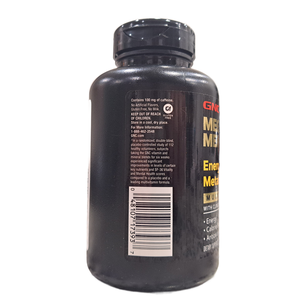 Black supplement bottle with visible branding on a white background