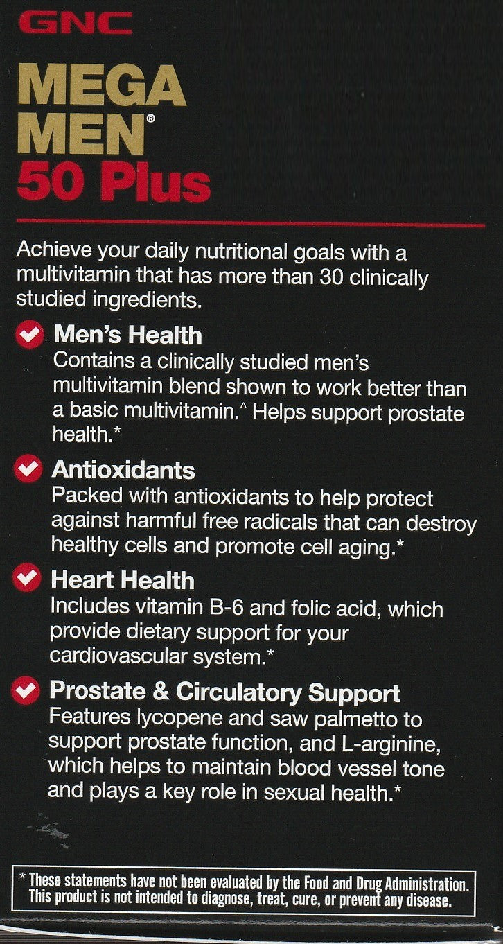 Gnc Mega Men 50 Plus Multivitamin 60 Caplets, EXP 08/2026