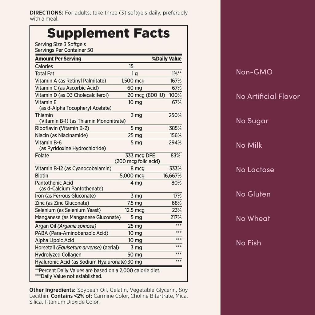 Nature's Bounty Extra Strength Hair Skin & Nails, 150 Softgels, Optimal Solutions