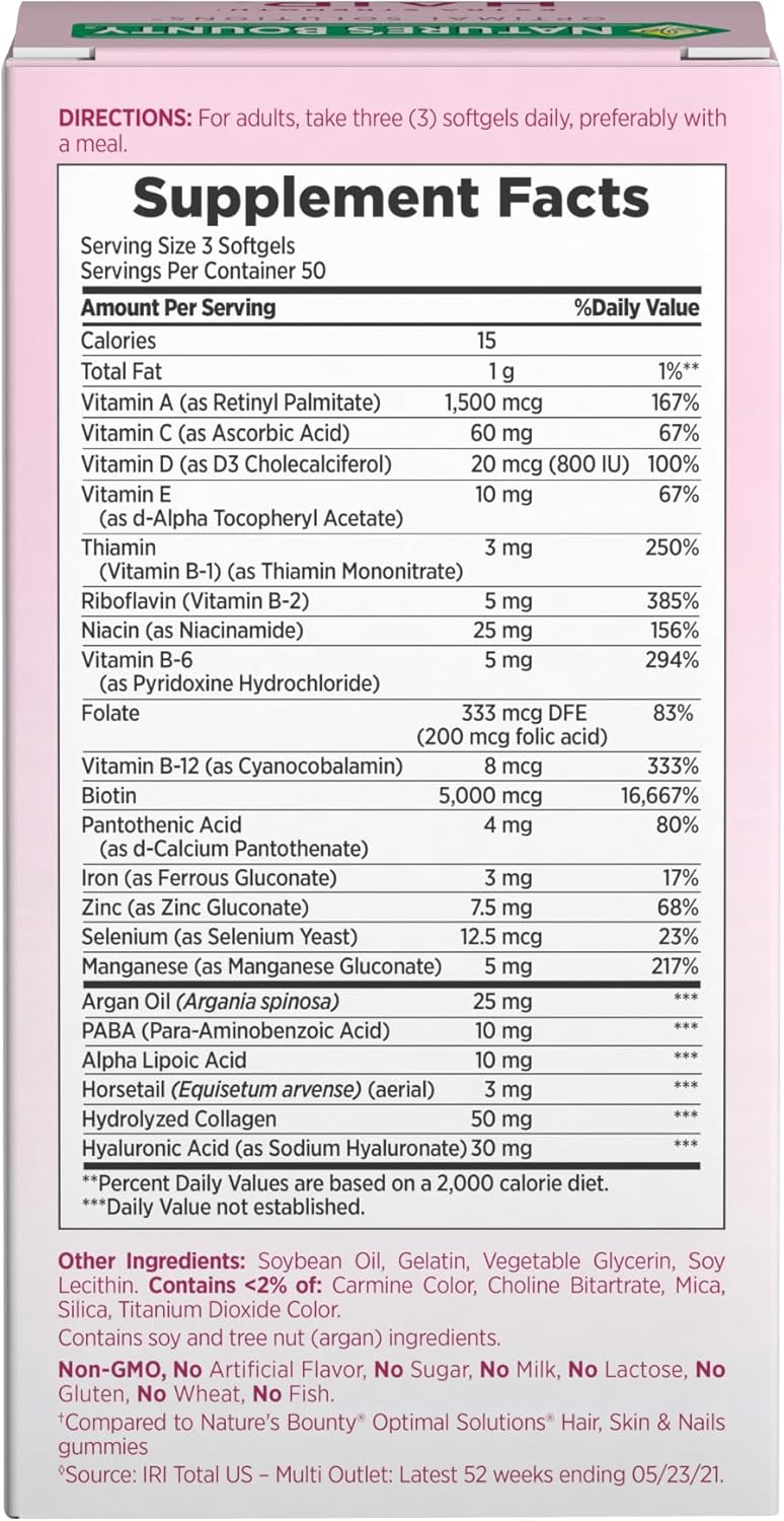 Nature's Bounty Extra Strength Hair Skin & Nails, 150 Softgels, Optimal Solutions