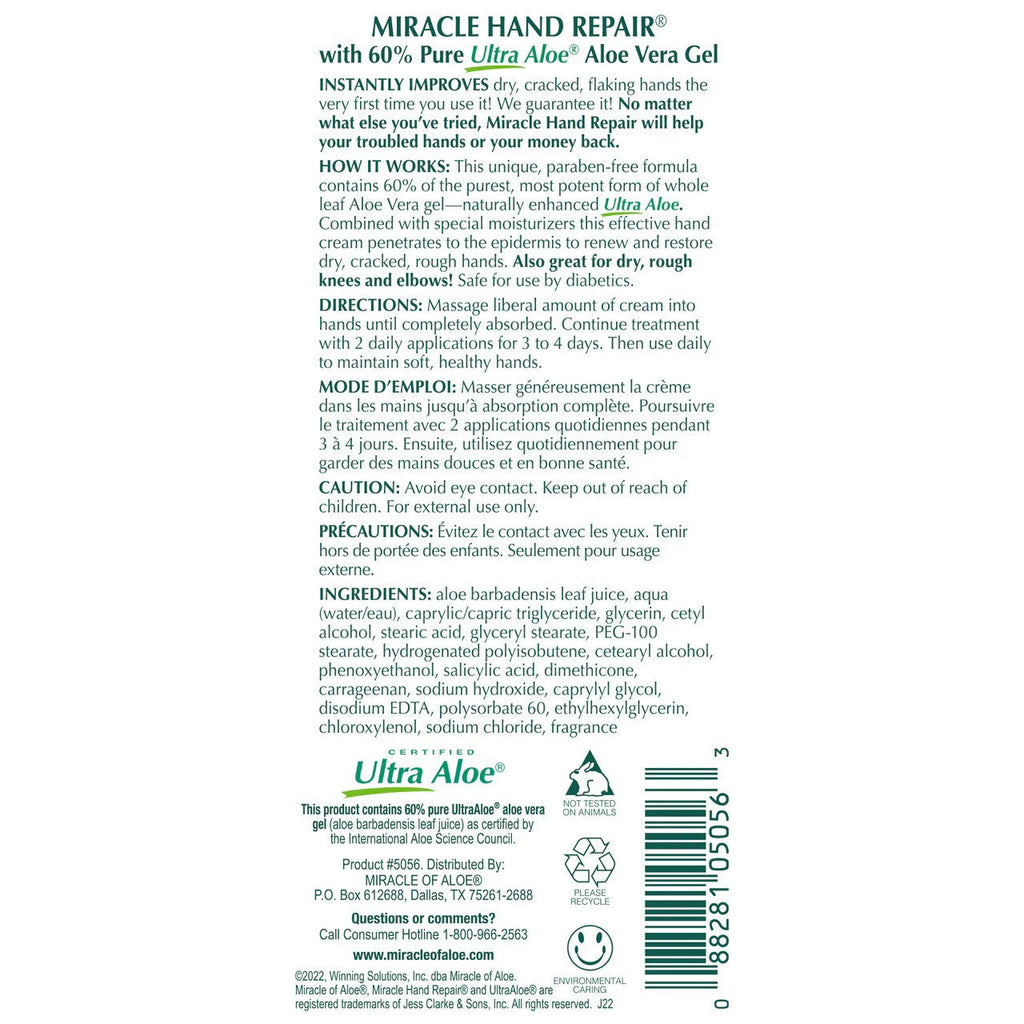 Miracle Of Aloe Miracle Hand Repair Cream, 4 Oz (113 G)