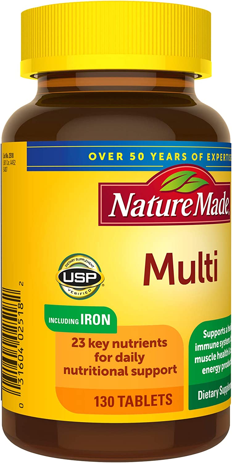 Nature Made Multi Adult Multivitamin with Iron, 130 Tablets, EXP 10/2026