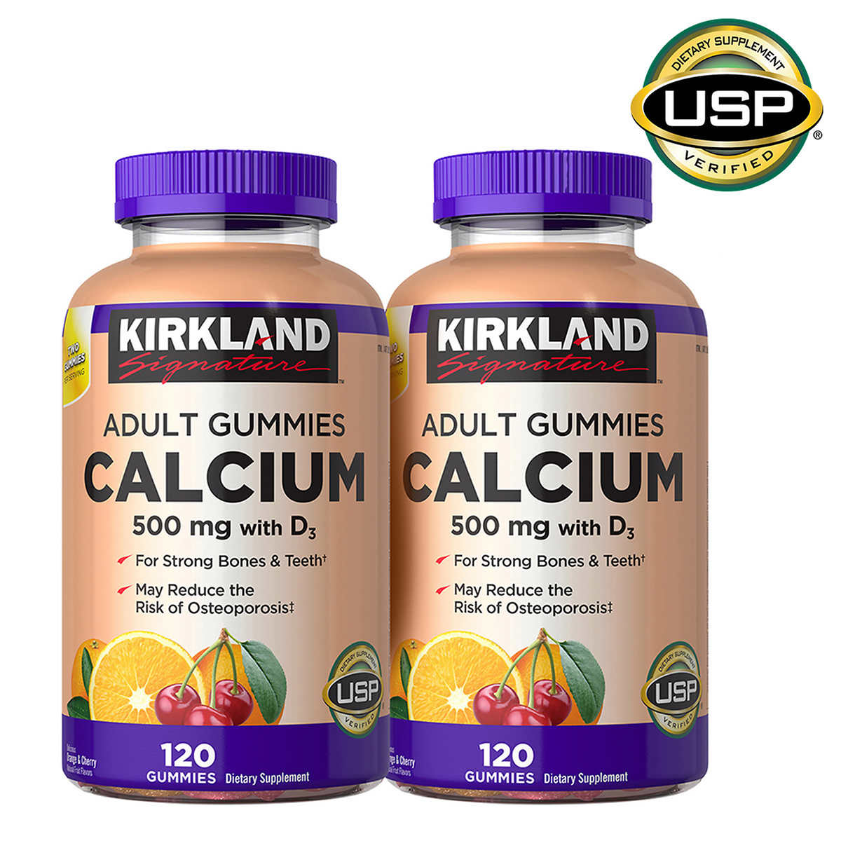 CLEARANCE Kirkland Signature Calcium Gummies + D3 & Zinc, 120 Count (2 Bottles), EXP 03/2026