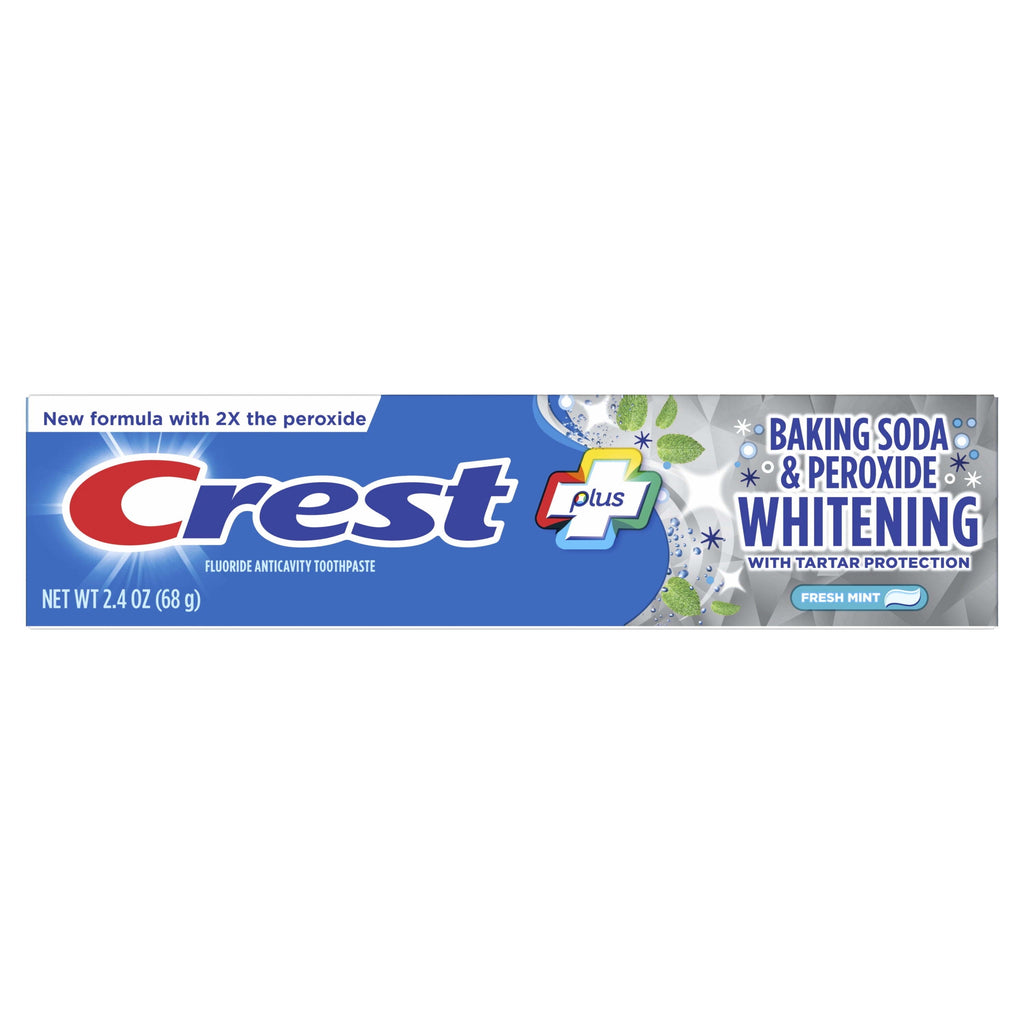 SHORT-DATED: Crest PLUS Baking Soda & Peroxide Fresh Mint Toothpaste, 2.4 oz (68 g), with Tartar Protection