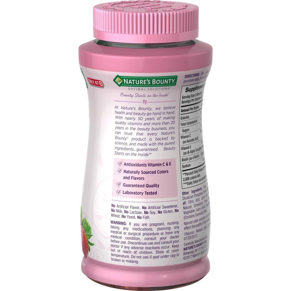 Nature's Bounty Hair Skin & Nails Gummy Vitamins, Strawberry, 120 Gummies