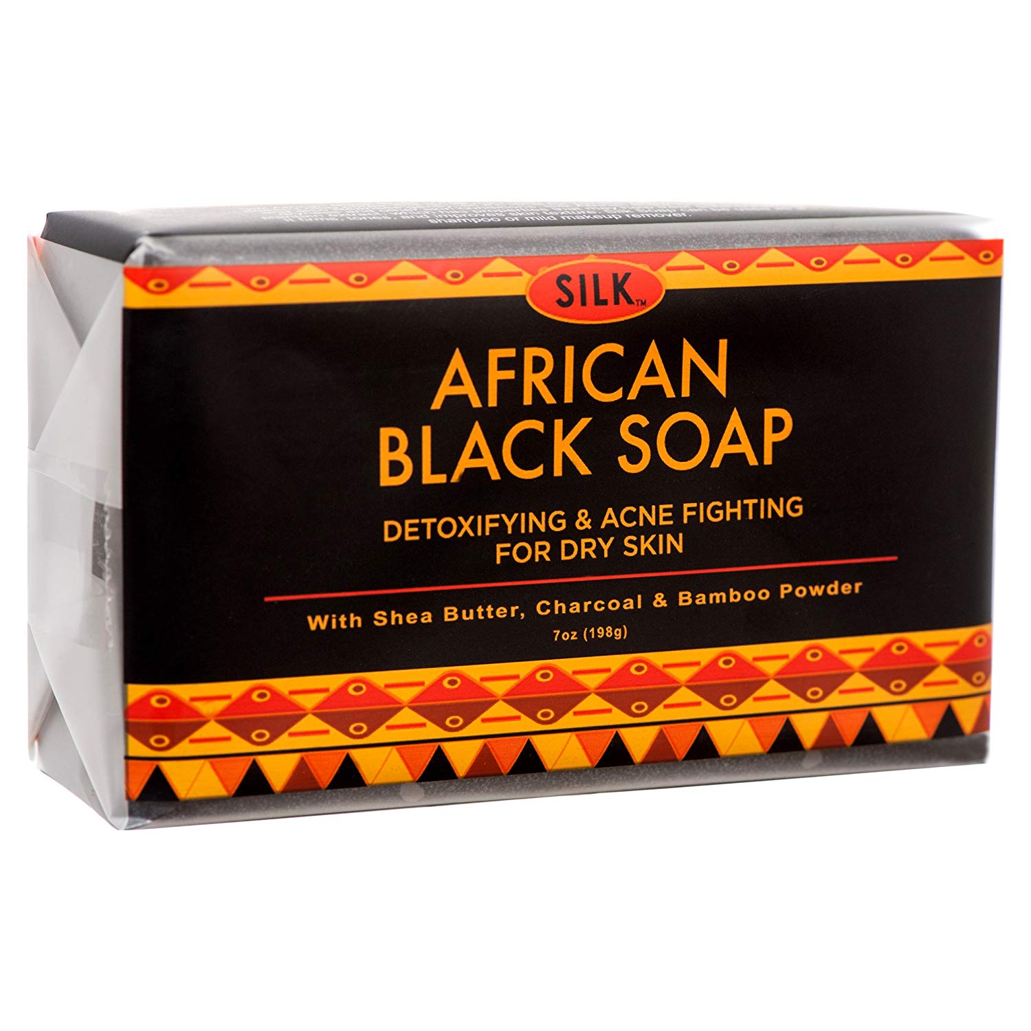 Silk African Black Soap, 7 OZ (128 g) - For Acne, Eczema, Dry Skin, Psoriasis, Face