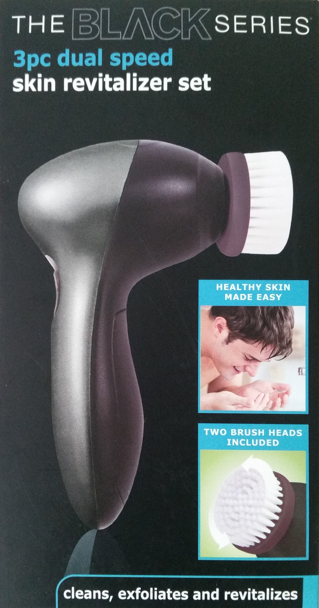 The Black Series 3pc Dual Speed Skin Revitaliser Set, Skin Care Facial Brush
