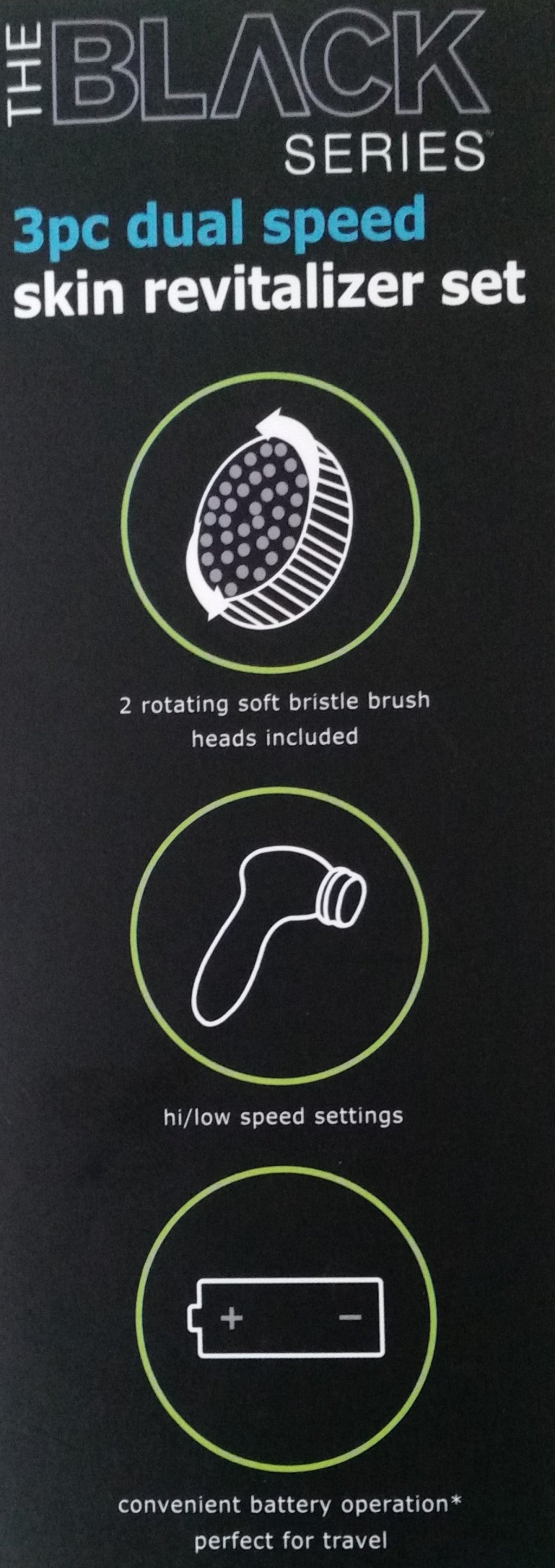 The Black Series 3pc Dual Speed Skin Revitaliser Set, Skin Care Facial Brush