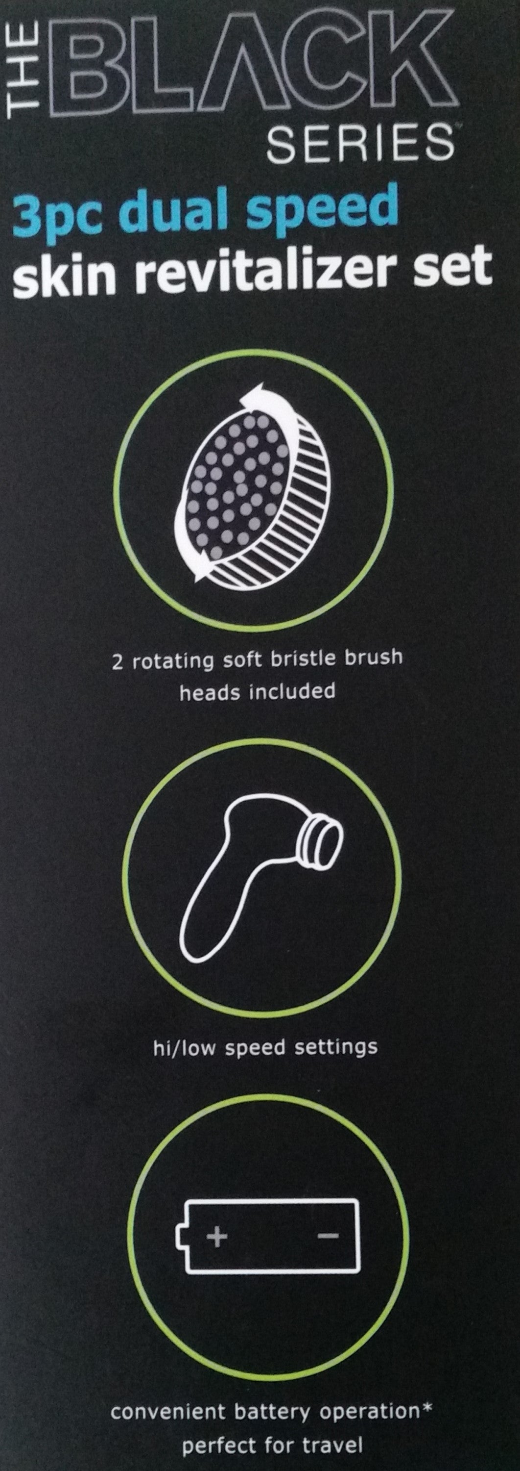 The Black Series 3pc Dual Speed Skin Revitaliser Set, Skin Care Facial Brush