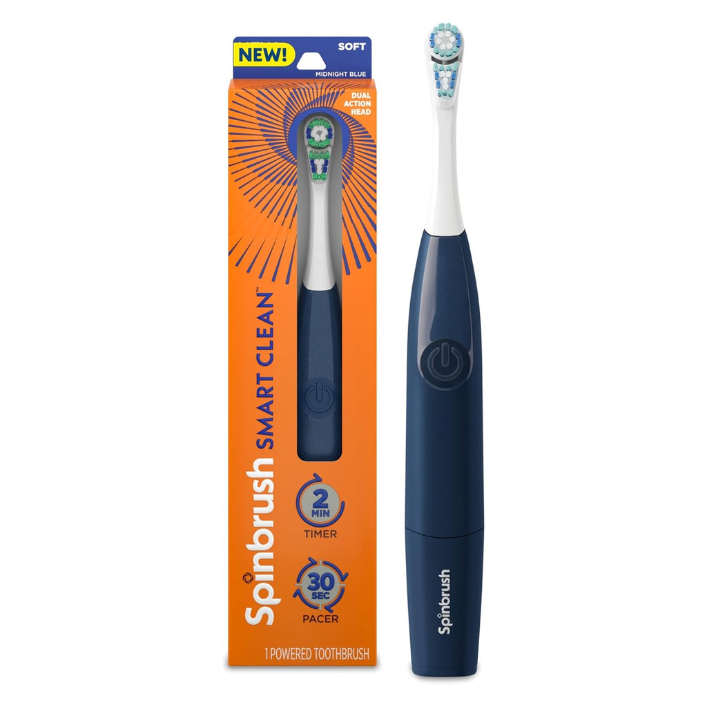 Spinbrush Smart Clean Battery Powered Toothbrush, Soft, Midnight Blue