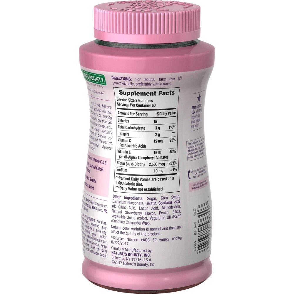 Nature's Bounty Hair Skin & Nails Gummy Vitamins, Strawberry, 120 Gummies
