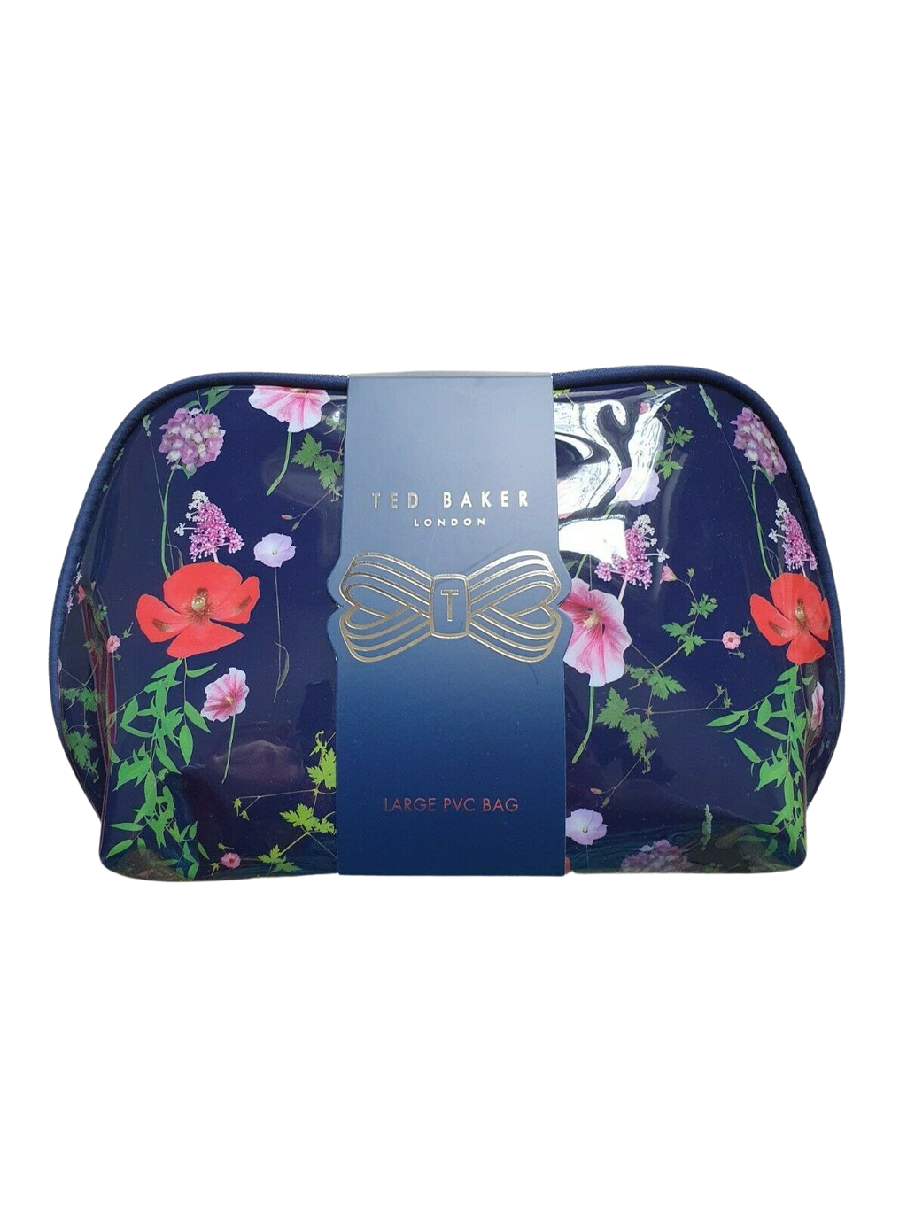 Ted Baker London Large PVC Cosmetic Bag, Navy Floral Print, 32 cm x 23 cm
