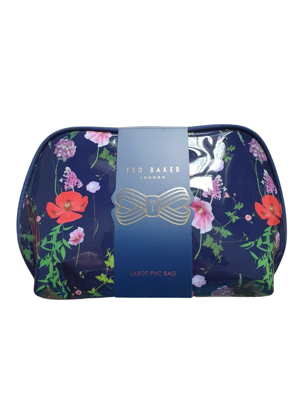 Ted Baker London Large PVC Cosmetic Bag, Navy Floral Print, 32 cm x 23 cm
