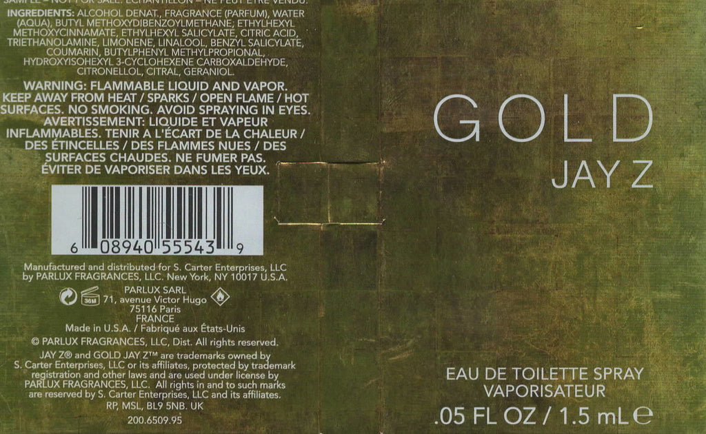 Jay Z Gold Eau de Toilette Spray Vaporisateur 0.05 FL OZ (1.5 mL)