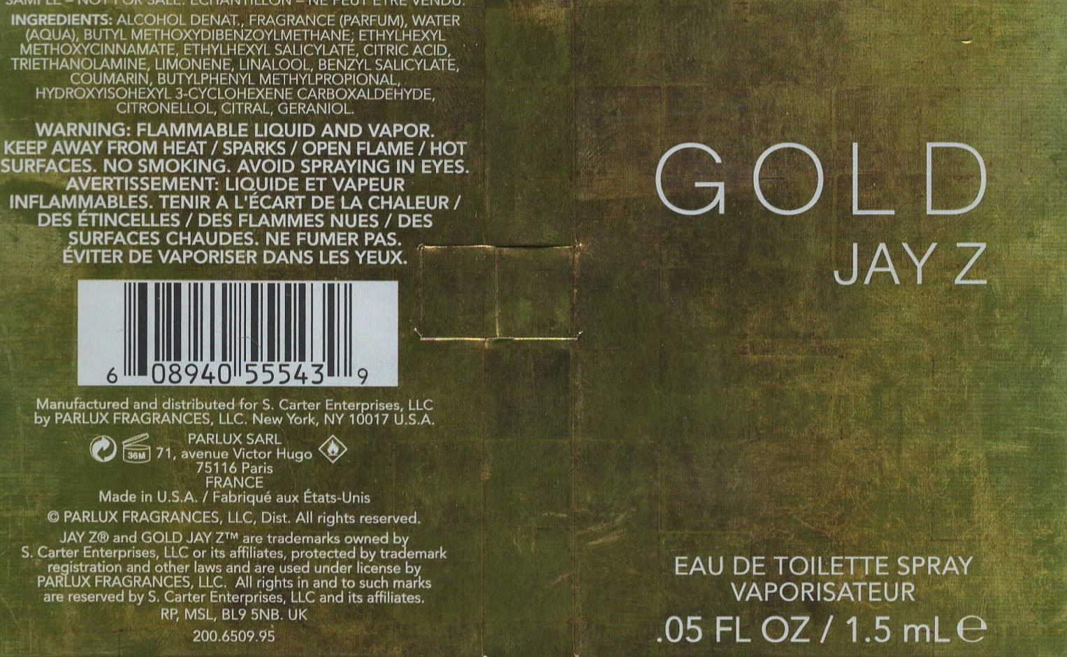 Jay Z Gold Eau de Toilette Spray Vaporisateur 0.05 FL OZ (1.5 mL)