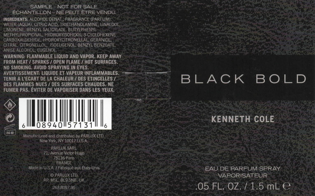 Kenneth Cole Black Bold Eau de Parfum Spray Vaporisateur, 1.5 ml