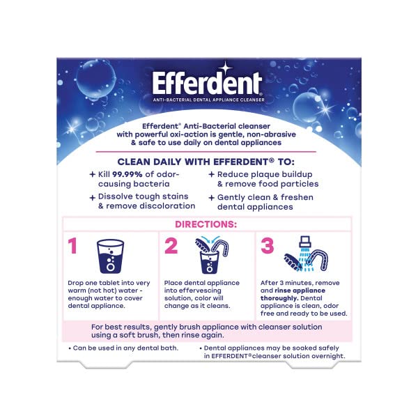 Efferdent Denture Cleanser Tablets, 20 Tablets, Anti-Bacterial Cleaning