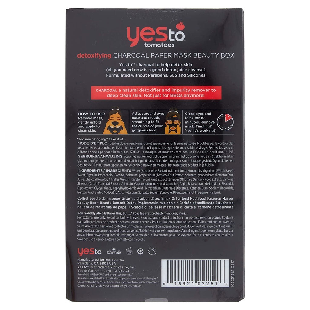 Yes To Tomatoes Detoxifying Charcoal Paper Face Mask - 10 Count, Facial Mask Beauty Box
