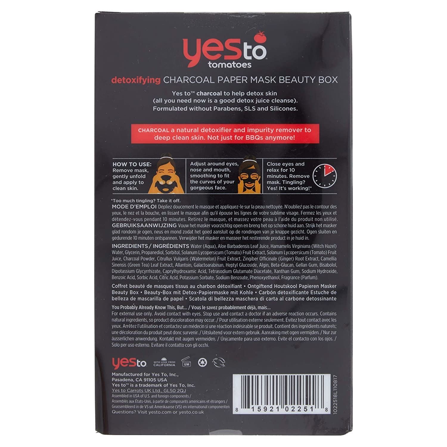 Yes To Tomatoes Detoxifying Charcoal Paper Face Mask - 10 Count, Facial Mask Beauty Box